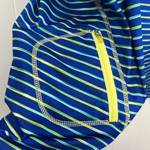Reel Legends Womens Rash Guard 2X Blue Lime Stripes Stretch Zip Pocket 100% Poly - Picture 4 of 11